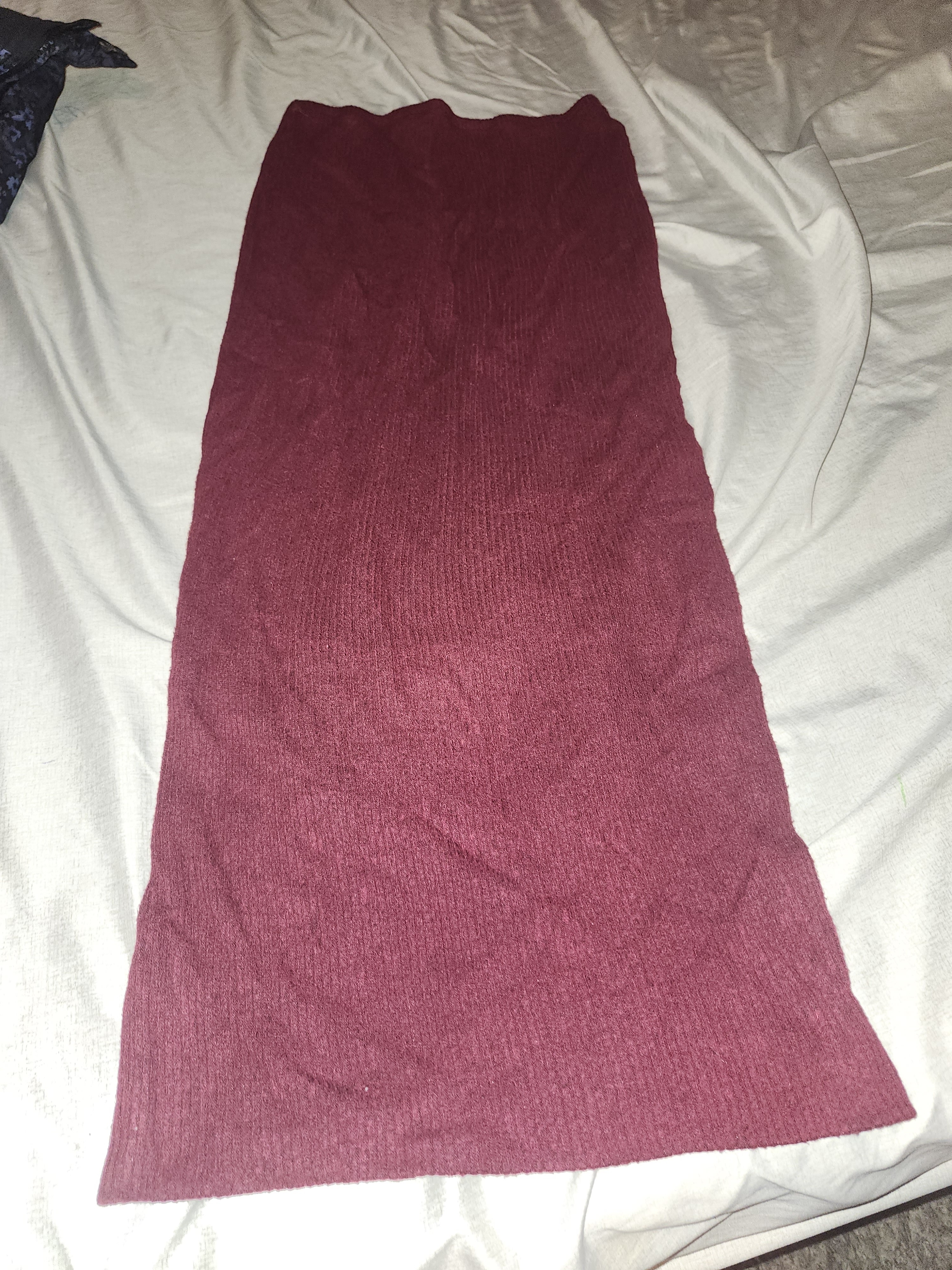 Ribbed Midi Skirt In Wine - Women's Stretch Knit Skirt